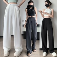 2024春夏新款中式盘扣阔腿裤女西装阔腿裤小个子高腰垂感直筒裤女