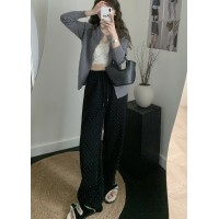设计感烫钻宽松阔腿裤卫裤女夏季高腰显瘦拖地裤休闲裤子