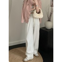 设计感烫钻宽松阔腿裤卫裤女夏季高腰显瘦拖地裤休闲裤子