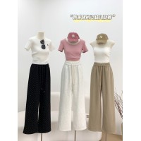 设计感烫钻宽松阔腿裤卫裤女夏季高腰显瘦拖地裤休闲裤子