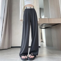 白色西装裤女夏季直筒高级字母腰头高腰阔腿裤垂感高腰拖地休闲裤