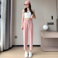 冰丝西装裤女2024夏季直筒宽松高腰显瘦九分小个子休闲烟管裤