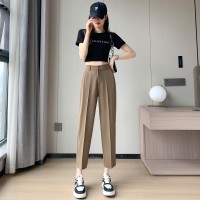 冰丝西装裤女2024夏季直筒宽松高腰显瘦九分小个子休闲烟管裤