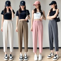 冰丝西装裤女2024夏季直筒宽松高腰显瘦九分小个子休闲烟管裤