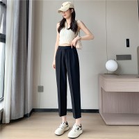 冰丝西装裤女2024夏季直筒宽松高腰显瘦九分小个子休闲烟管裤