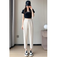 冰丝西装裤女2024夏季直筒宽松高腰显瘦九分小个子休闲烟管裤