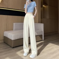 《沙漏腰》阔腿西装拖地裤夏款冰丝休闲裤高腰直筒坠感黑色西装裤