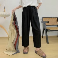 2024夏季日系肌理感冰丝休闲裤子女小个子薄款显瘦九分直筒阔腿裤