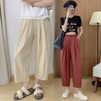 2024夏季日系肌理感冰丝休闲裤子女小个子薄款显瘦九分直筒阔腿裤