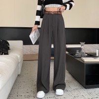 2024春夏西装阔腿裤女新款直筒拖地休闲小个子窄版高腰垂感西装裤