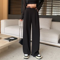2024春夏西装阔腿裤女新款直筒拖地休闲小个子窄版高腰垂感西装裤
