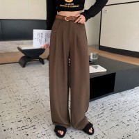 2024春夏西装阔腿裤女新款直筒拖地休闲小个子窄版高腰垂感西装裤