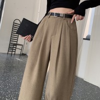 亚麻西装阔腿裤女2024春夏新款直筒宽松显瘦小个子高腰垂感拖地款