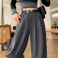 亚麻西装阔腿裤女2024春夏新款直筒宽松显瘦小个子高腰垂感拖地款