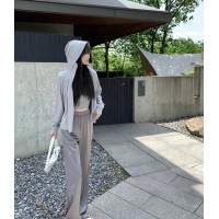 CHICYOULux系列不易皱超显瘦百搭松紧腰仿醋酸裤直筒长裤子