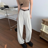 2024春夏新中式风高腰阔腿裤女垂感直筒设计感棉麻感休闲拖地裤