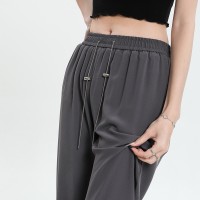 冰丝阔腿裤女夏季超薄高腰垂感休闲防晒速干窄版直筒西装裤高级感
