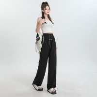 冰丝阔腿裤女夏季超薄高腰垂感休闲防晒速干窄版直筒西装裤高级感
