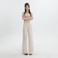 夏季破洞烫钻阔腿裤女高腰直筒裤垂感拖地休闲裤子冰丝设计感小众