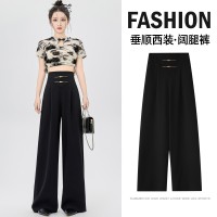 阔腿裤女春夏季2024新款黑色直筒休闲裤高腰垂感西装拖地裤子