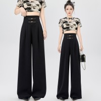 阔腿裤女春夏季2024新款黑色直筒休闲裤高腰垂感西装拖地裤子