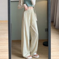 冰丝阔腿裤女夏季高腰休闲日系棉麻慵懒感山本裤褶皱直筒裤子