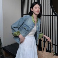 新中式牛仔短外套女2024早春新款大码女装小个子复古夹克上衣