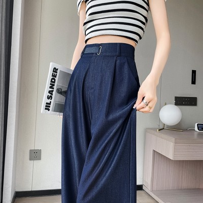 <!--天丝牛仔裤女夏季薄款新款高腰垂感小个子冰丝阔腿裤女-->