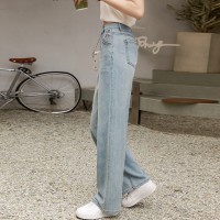 浅色窄版阔腿牛仔裤刺绣女夏季薄款2024新款高腰直筒拖地裤子