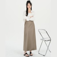 2024高级感醋酸缎面鱼尾裙半身裙女高个子中长款荷叶边a字包臀