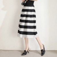 外贸高级感奢华撞色条纹半身裙女夏季高端裙垂感小个子中长A字裙