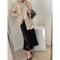 醋酸缎面高级感半身裙女夏气质高腰垂感显瘦鱼尾裙法式中长款裙子