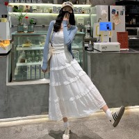 白色半身裙女高腰a字裙蛋糕裙温柔风长裙设计感钩花裙子