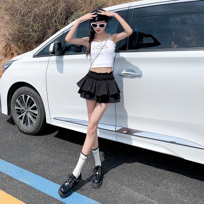 <!--法式甜美白色半身裙女高腰小个子短裙防走光蛋糕裙蓬蓬裙松紧腰潮-->