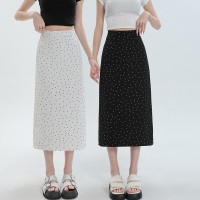 波点半身裙女夏季新款高腰显瘦包臀裙中长款开叉a字一步裙子