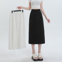 波点半身裙女夏季新款高腰显瘦包臀裙中长款开叉a字一步裙子