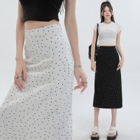 波点半身裙女夏季新款高腰显瘦包臀裙中长款开叉a字一步裙子