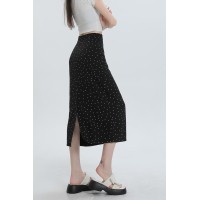 波点半身裙女夏季新款高腰显瘦包臀裙中长款开叉a字一步裙子