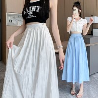 白色百褶半身裙女2024新款春夏松紧显瘦中长款a字大摆伞裙子