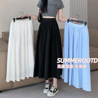 白色百褶半身裙女2024新款春夏松紧显瘦中长款a字大摆伞裙子