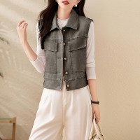 设计感圆领皮衣小马甲女短款2024春季新款精致潮流pu坎肩外穿马夹
