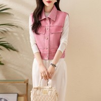 设计感圆领皮衣小马甲女短款2024春季新款精致潮流pu坎肩外穿马夹
