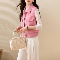 设计感圆领皮衣小马甲女短款2024春季新款精致潮流pu坎肩外穿马夹