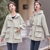 现货2024年新款春装风衣女中长款气质连帽显瘦休闲外套