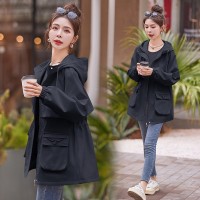 现货2024年新款春装风衣女中长款气质连帽显瘦休闲外套