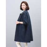牛仔风衣中长款方领明线装饰日韩休闲宽松型