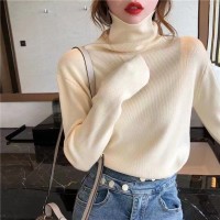 秋冬新款牛油果绿堆堆高领加厚打底毛衣女内搭针织衫洋气套头上衣