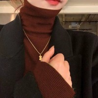 秋冬新款牛油果绿堆堆高领加厚打底毛衣女内搭针织衫洋气套头上衣