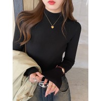毛衣女秋冬2024新款中领打底衫大衣内搭高级感半高领羊绒针织上衣