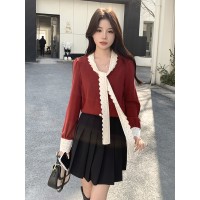 现货，2024新款雷丝蝴蝶结上衣春装